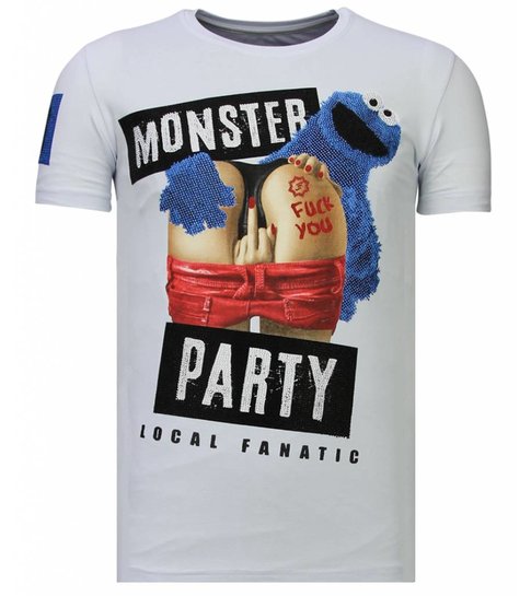 Local Fanatic Monster Party - Rhinestone T-shirt - Wit