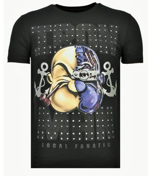 Local Fanatic Iron Man Popeye - Rhinestone T-shirt - Zwart