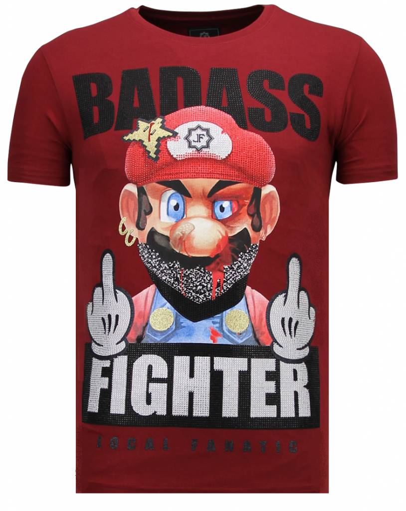 Local Fanatic Fight Club Mario Rhinestone T Shirt Bordeaux local fanatic kopen in de aanbieding