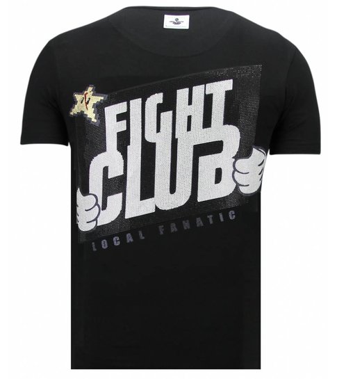 Local Fanatic Fight Club Mario - Rhinestone T-shirt - Zwart