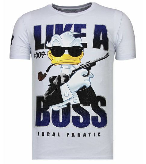 Local Fanatic Like A Boss - Rhinestone T-shirt - Wit