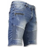 Enos Korte Broek Heren - Korte Broek Slim Fit Biker Zippers Shorts - Blauw