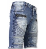 Enos Korte Broeken Heren - Slim Fit Ripped Biker Shorts - Blauw