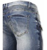 Enos Korte Broeken Heren - Slim Fit Ripped Biker Shorts - Blauw