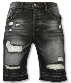 Enos Korte Broeken Heren - Slim Fit Ripped Shorts - Zwart