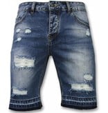 Enos Korte Broeken Heren - Slim Fit Ripped Shorts - Blauw