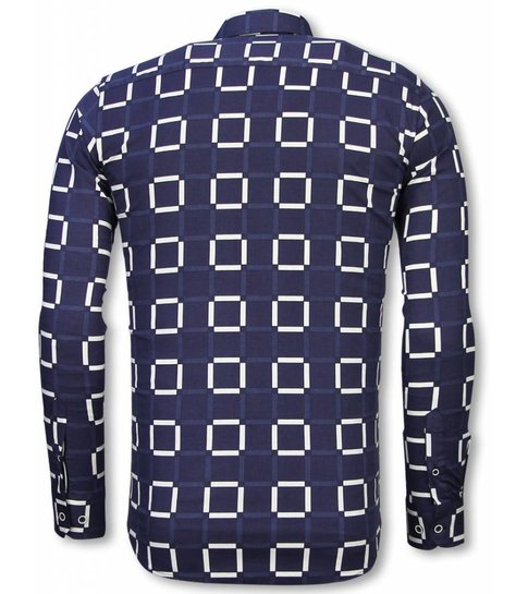 TONY BACKER Italiaanse Overhemden - Slim Fit Overhemd - Blouse Block Pattern - Blauw
