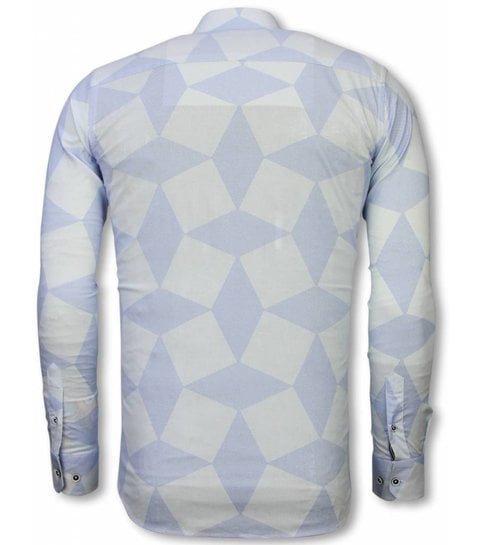 TONY BACKER Italiaanse Overhemden - Slim Fit Overhemd - Blouse Line Pattern - Licht Blauw