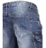 Enos Korte Broek Heren - Slim Fit Biker Denim Pocket Jeans - Blauw