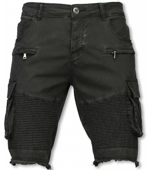Enos Korte Broek Heren - Slim Fit Biker Pocket Jeans - Zwart