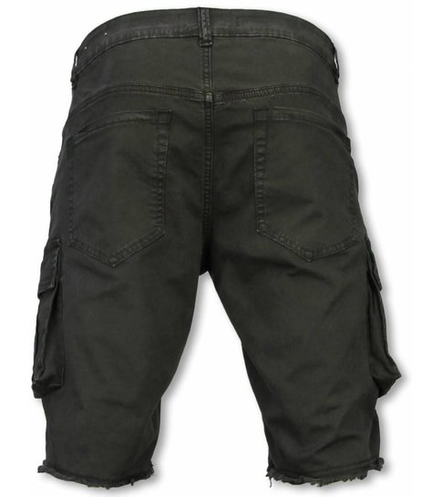 Enos Korte Broek Heren - Slim Fit Biker Pocket Jeans - Zwart