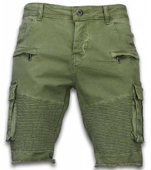 Enos Korte Broek Heren - Slim Fit Biker Pocket Jeans - Groen