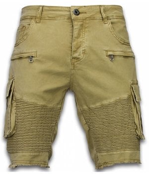 Enos Korte Broek Heren - Slim Fit Biker Pocket Jeans - Beige