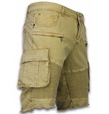 Enos Korte Broek Heren - Slim Fit Biker Pocket Jeans - Beige