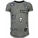 Longfit Asymmetric Embroidery - T-Shirt Patches - Rockstar - Grijs