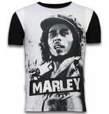 Local Fanatic Bob Marley Black And White - Digital Rhinestone T-shirt - Zwart