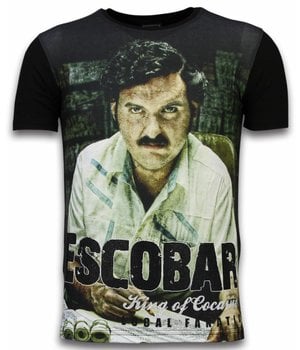 Local Fanatic Escobar King Of Cocaine - Digital Rhinestone T-shirt - Zwart