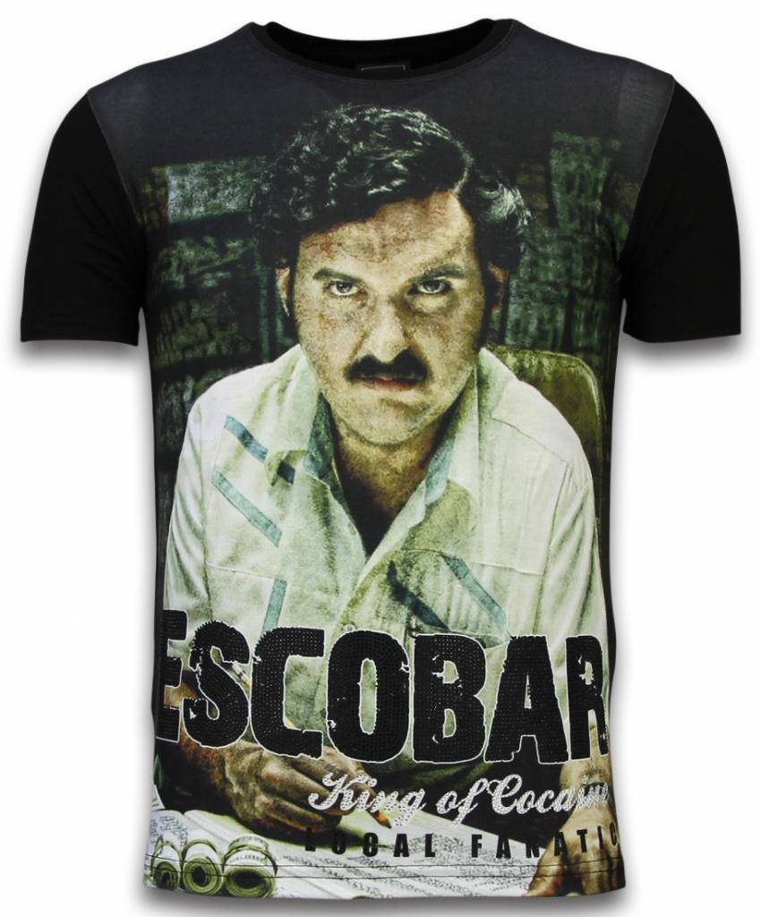 Local Fanatic Escobar King Of Cocaine Digital Rhinestone T Shirt Zwart local fanatic kopen in de aanbieding