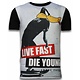 Duck Live Fast - Digital Rhinestone T-shirt - Zwart