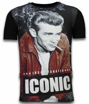 Local Fanatic James Dean Iconic - Digital Rhinestone T-shirt - Zwart