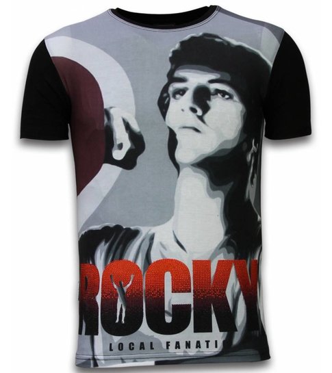 Local Fanatic Rocky Balboa - Digital Rhinestone T-shirt - Zwart