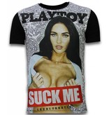 Local Fanatic Playtoy Megan - Digital Rhinestone T-shirt - Zwart