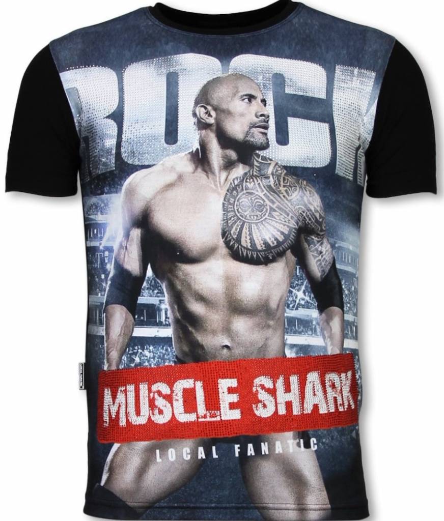 Local Fanatic Muscle Shark Rock Digital Rhinestone T Shirt Zwart local fanatic kopen in de aanbieding