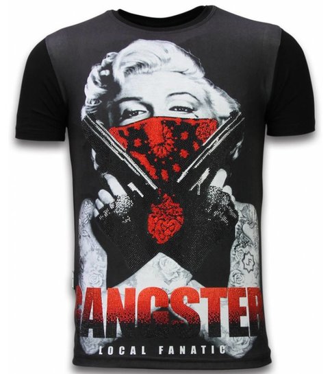 Local Fanatic Gangster Marilyn - Digital Rhinestone T-shirt - Zwart