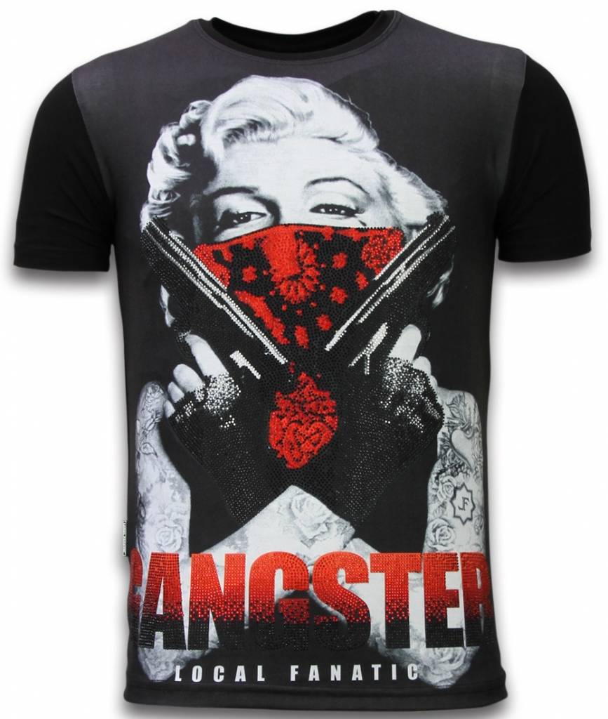 Local Fanatic Gangster Marilyn Digital Rhinestone T Shirt Zwart local fanatic kopen in de aanbieding