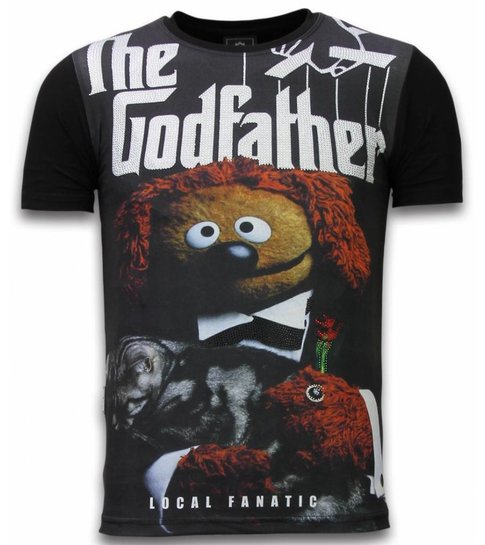 Local Fanatic The Godfather Dog  - Digital Rhinestone T-shirt - Zwart