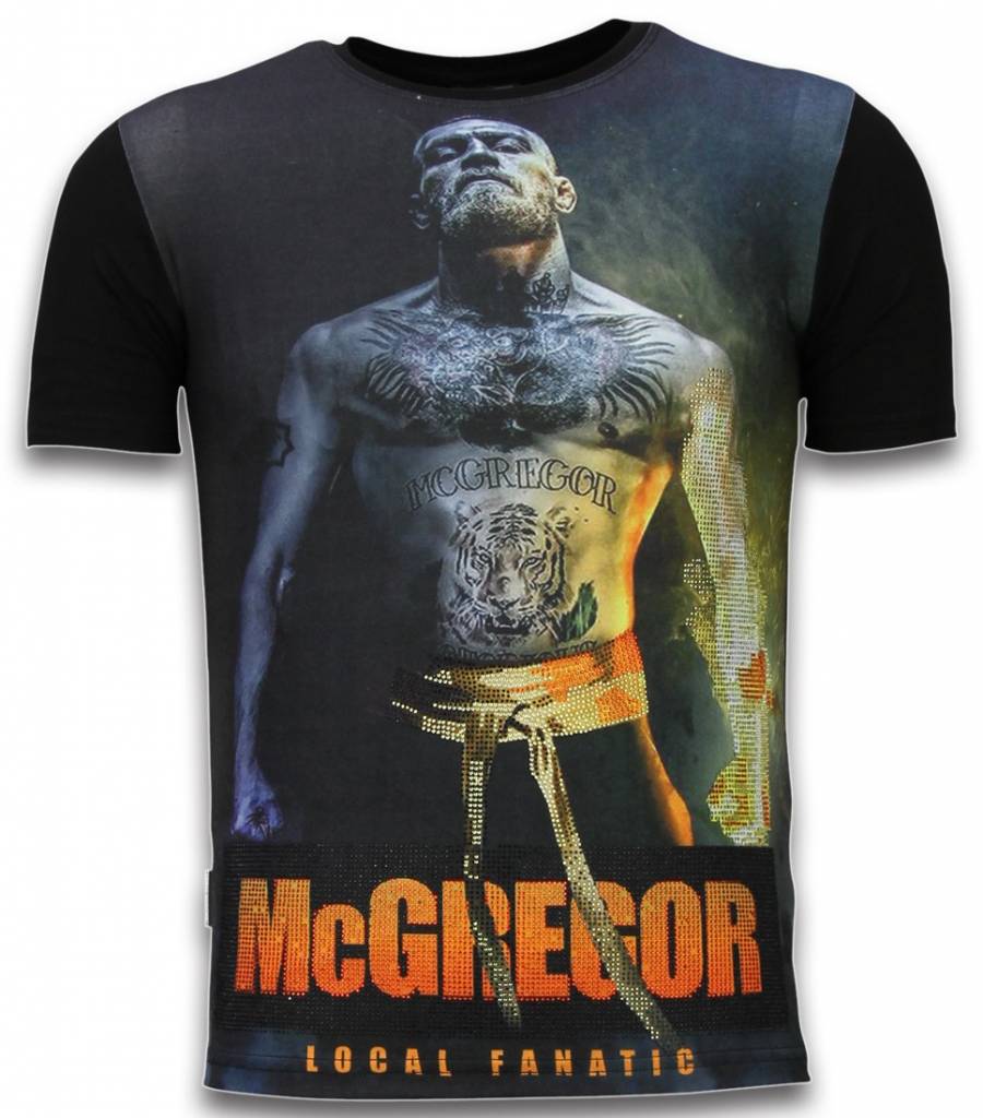 Local Fanatic Mcgregor Fire Arm Digital Rhinestone T Shirt Zwart local fanatic kopen in de aanbieding