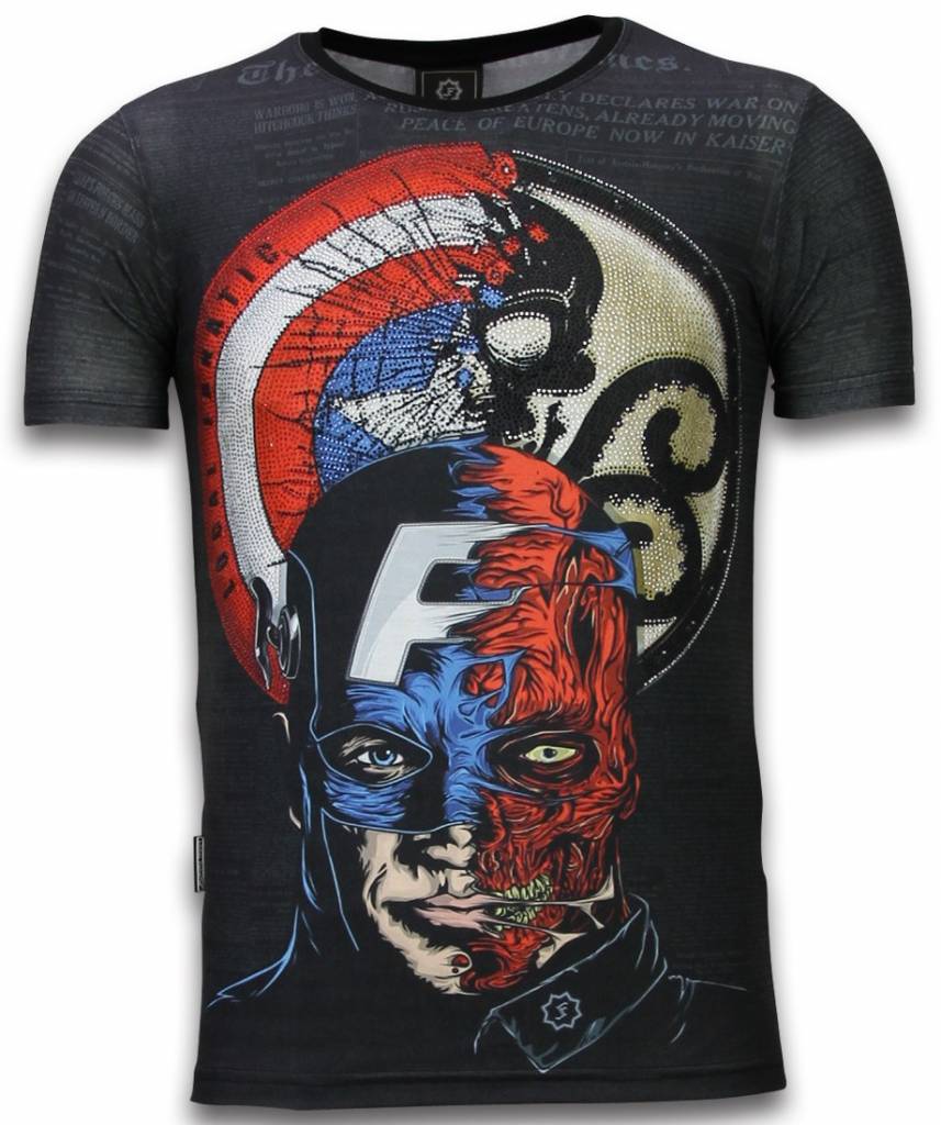 Local Fanatic Captain Digital Rhinestone T Shirt Zwart local fanatic kopen in de aanbieding