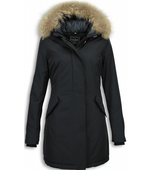 ACTIE LOVEBRAND  Dames Winterjas Wooly - SLIM FIT - ACTIE - XL Bontkraag - Zwart