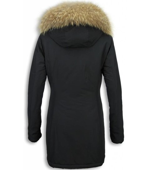 ACTIE LOVEBRAND  Dames Winterjas Wooly - SLIM FIT - ACTIE - XL Bontkraag - Zwart