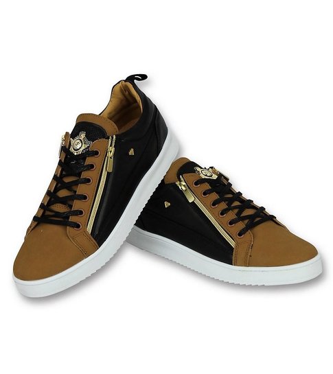 Cash Money Heren Schoenen - Heren Sneaker Bee Camel Black  Gold - CMS97 - Bruin