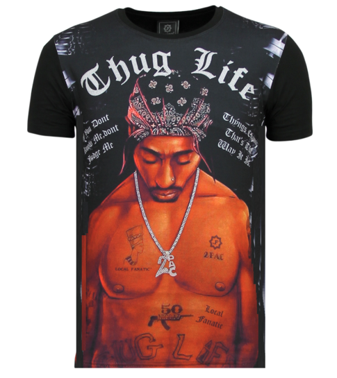 Local Fanatic Tupac Shakur T shirt Heren - Thug life 2PAC  - Zwart