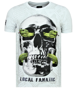 Local Fanatic Skull Snake - Strakke T shirt Mannen - 6326W - Wit