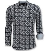 TONY BACKER Italiaanse Overhemden Heren - Schess Motief Blouse - 3020 - Blauw