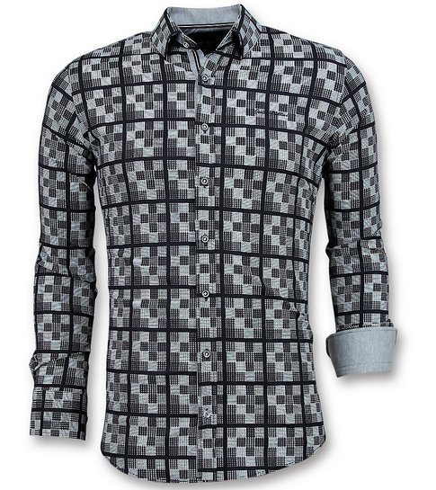 TONY BACKER Italiaanse Overhemden Heren - Schess Motief Blouse - 3020 - Blauw