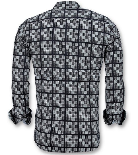 TONY BACKER Italiaanse Overhemden Heren - Schess Motief Blouse - 3020 - Blauw