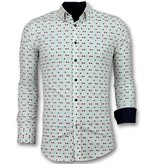 TONY BACKER Heren Overhemden Slim Fit - Tetris Motief Heren Hemd - 3023 - Beige