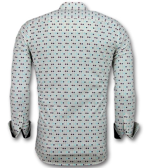 TONY BACKER Heren Overhemden Slim Fit - Tetris Motief Heren Hemd - 3023 - Beige