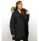 Gentile Bellini Lange Parka Winterjas Dames – Met Bontkraag – Zwart