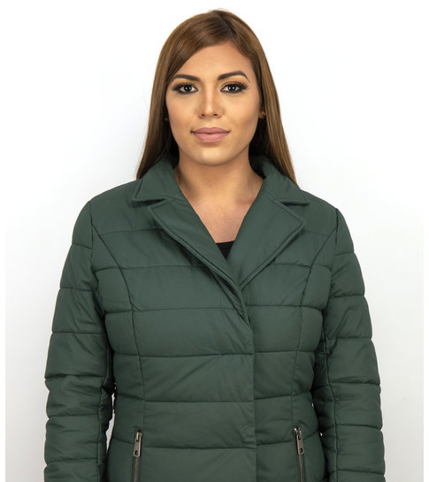 Gentile Bellini Lange Dames Winterjas Parka – Met Zwarte Faux Bontkraag – Groen