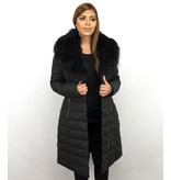 Gentile Bellini Lange Dames Winterjas Parka – Met Zwarte Faux Bontkraag – Zwart