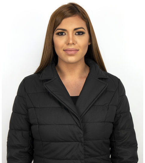 Gentile Bellini Lange Dames Winterjas Parka – Met Zwarte Faux Bontkraag – Zwart