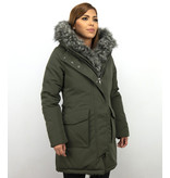 Gentile Bellini Lange Parka Jas Dames – Met Faux Bontkraag – Groen