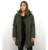 Gentile Bellini Lange Parka Jas Dames – Met Faux Bontkraag – Groen