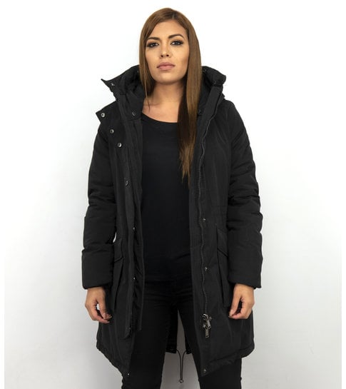 Gentile Bellini Lange Parka Jas Dames – Met Faux Bontkraag – Zwart