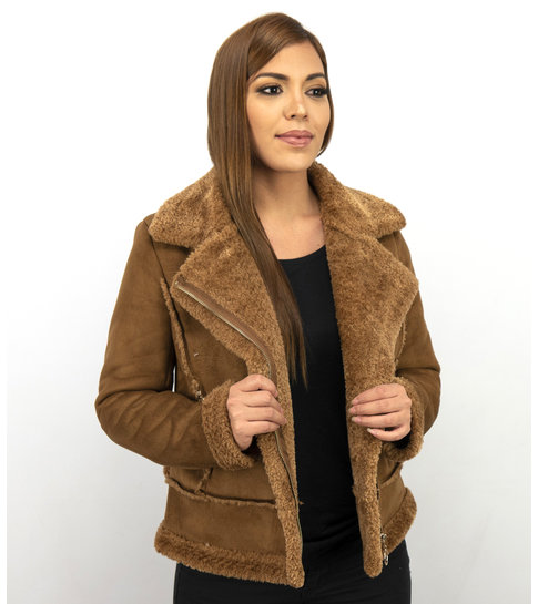 Z DESIGN Bikerjack Dames Suede – Lammy Coat – Bruin